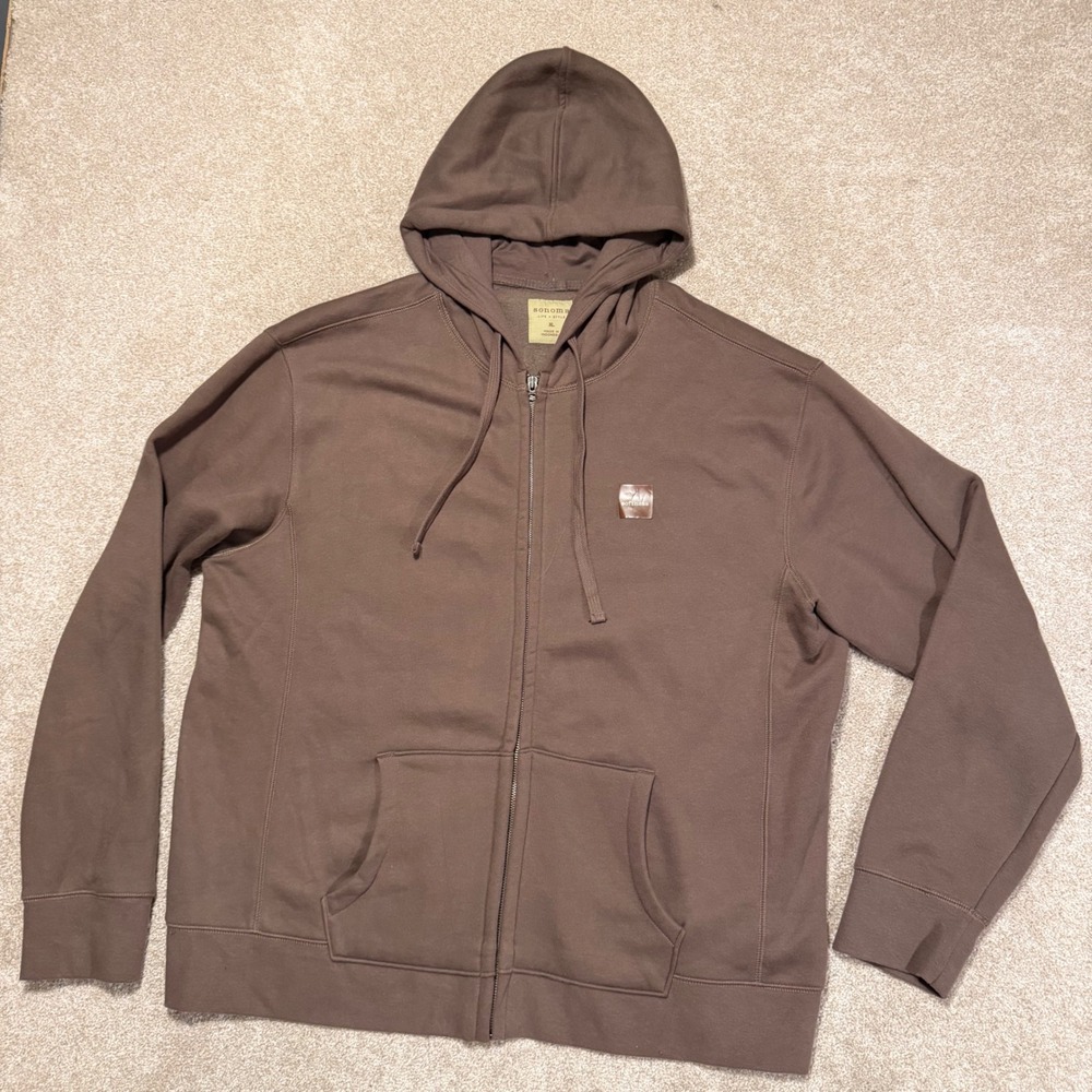 Sonoma Full Zip Hoodie Mens XL Brown Soft Fleece Lined Long Sleeve Sweatshirt